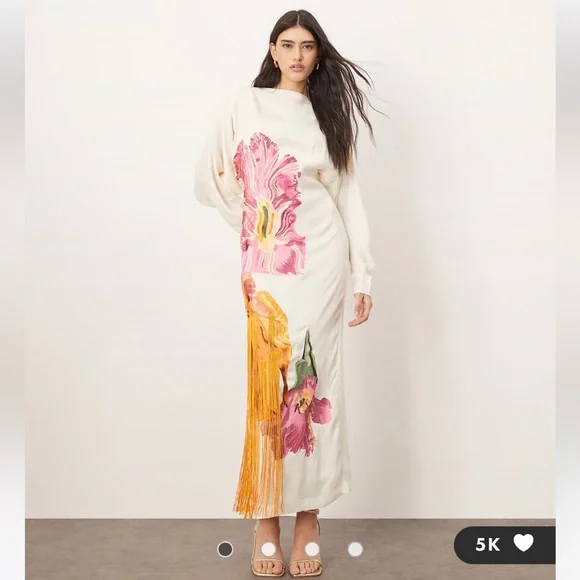 Zara | Dresses | Asos Arrange Embroidered Floral Long Sleeve Open Back Maxi  Dress With Fringe New | Poshmark